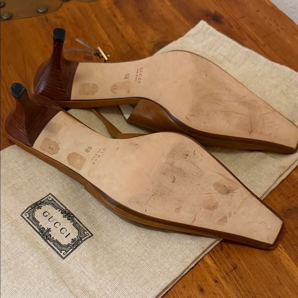 Gucci Two-Tone Brown and White Leather Slingback Heels - Picture 6 of 7